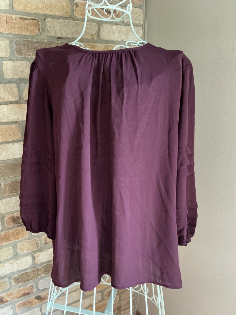 Ann Taylor Plum Long-Sleeve Ruffle-Sleeve Blouse